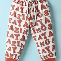 Smarty Boys Looper Knit Full Sleeves Alphabet Printed Co-Ords Night Suit - Rust Orange image 4