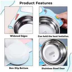 Bembika Stainless Steel Baby Feeding Plate Durable, Non-Toxic, Compact Kids Crockery Set with Safety Utensils for Tiny Hands, Easy to Clean, Perfect Baby Dinner Set-(Blue Car Design) image 4