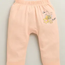 BUMZEE Cotton Knit Full Length Diaper Leggings With Floral Print Pack Of 2 - Pink & Tan image 4