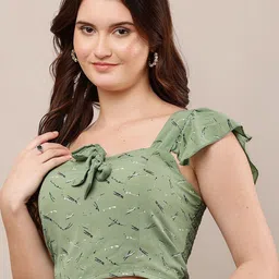 Moda Rapido Print Sweetheart Neck Flutter Sleeve Cotton Crop Top image 4