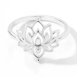 QUECY Silver-Plated Floral-Shaped Finger Ring-picture-15