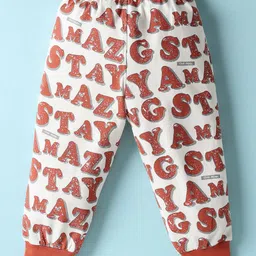 Smarty Boys Looper Knit Full Sleeves Alphabet Printed Co-Ords Night Suit - Rust Orange image 5