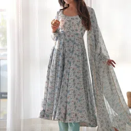 RITIRANG Women Floral Printed Regular Kurta with Trousers & With Dupatta image 4
