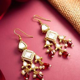 Anouk Gold Plated Kundan Studded Diamond Shaped Drop Earrings-picture-28