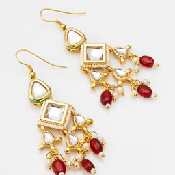 Anouk Gold Plated Kundan Studded Diamond Shaped Drop Earrings image 3