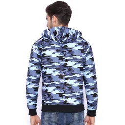 Campus Sutra Black & Blue Camouflage Print Hooded Bomber Jacket image 5
