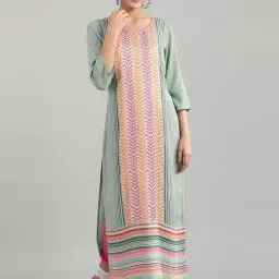 Aurelia Green Woven Pattern Straight Kurta-picture-30