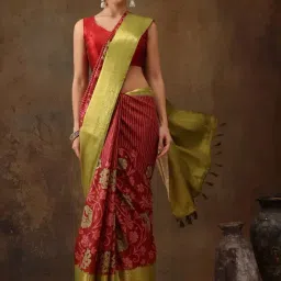 Silk Land Red Silk Floral Print Saree With Unstitched Blouse-picture-36
