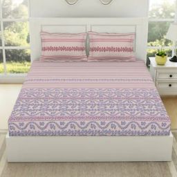 Spaces Gypsy Abstract Pink 144 TC Cotton Double Bedsheet With 2 Pillow Covers-image-50