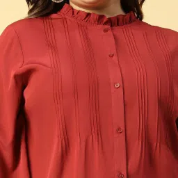 Oxolloxo Maroon Regular Fit Plus Size Shirt image 5