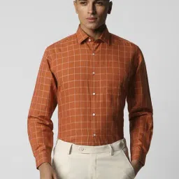 Van Heusen Orange Regular Fit Checks Shirt-image-89
