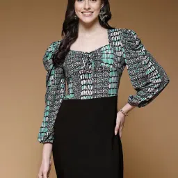 SELVIA Green & Black Printed A Line Dress-picture-36
