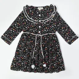 Bella Moda Kids Black Floral Print Full Sleeves Fit & Flare Dress-picture-39