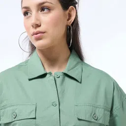 Bewakoof Green Oversized Solid Mini Dress with belt image 5