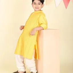 Fabindia Boys Yellow Viscose Blend Solid Kurta image 5