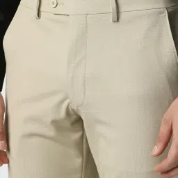 Van Heusen Beige Slim Fit Solid Formal Trousers image 5