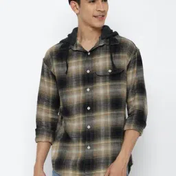 American Eagle Multi Cotton Regular Fit Checks Hooded Shirt-picture-20