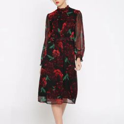 Rare Black & Red Floral Print A-Line Dress-picture-3