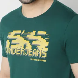 Underjeans By Spykar Green Cotton Printed T-Shirts image 4