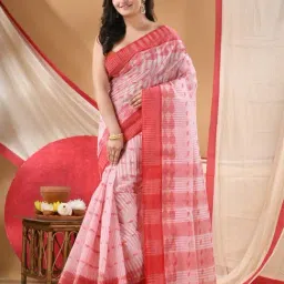 Desh Bidesh Red Cotton Woven Design Saree Without Blouse Piece image 3
