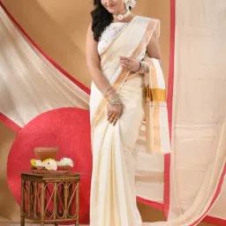 Desh Bidesh Gold Cotton Silk Solid Saree With Unstitched Blouse Piece image 5