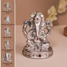 Art Street Polyresin Silver Ganesh Ji Statue Showpiece Idol image 5