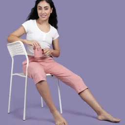 Kryptic Dusty Pink Cotton Plain Capris image 5