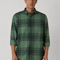 Van Heusen Green Cotton Slim Fit Checks Shirt-image-45