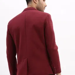 SHOWOFFFF Burgundy Cotton Solid Slim Fit Blazer image 2