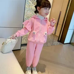 Little Surprise Box Kids Pink Printed Full Sleeves Hoodie with Joggers-image-95