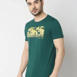 Underjeans By Spykar Green Cotton Printed T-Shirts image 3
