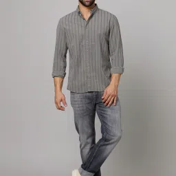celio Celio* Grey Cotton Regular Fit Striped Shirts image 5