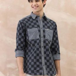 Iconic Blue Cotton Regular Fit Checks Shirt-picture-2