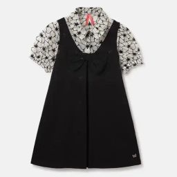 Blue Giraffe Girls Black Pure Cotton Print Dress-picture-26