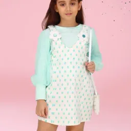 Cutecumber Girls Aqua Hosiery Printed Mini Dress with Jacket-image-2