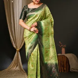 Saree Mall Green Silk Woven Saree With Unstitched Blouse-image-68