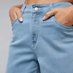 DOLCE CRUDO Light Blue Denim Regular Fit High Rise Shorts image 5