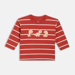 Miniklub Boys Orange Regular Fit Striped T-Shirt-image-92