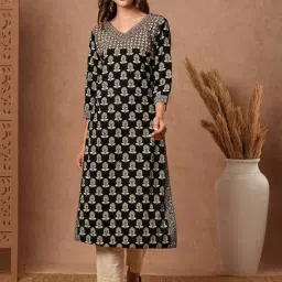 Fashor Black Printed Straight Kurta-image-24
