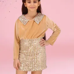 Cutecumber Girls Beige Polyester Embellished Mini Dress-image-60