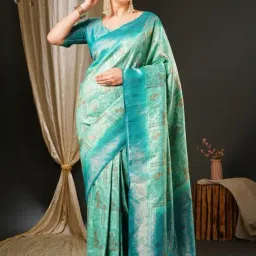 Saree Mall Sea Green Silk Woven Saree With Unstitched Blouse-picture-18