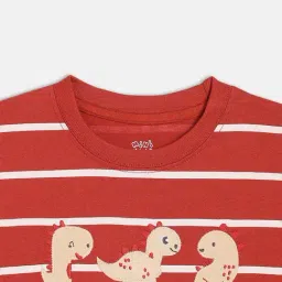 Miniklub Boys Orange Regular Fit Striped T-Shirt image 3