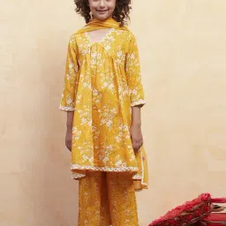 Biba Girls Yellow Cotton Printed Suit Sets-image-91
