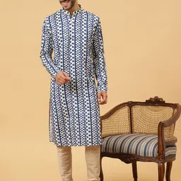 TABARD Striped Embroidered Mandarin Collar Pure Cotton Straight Kurta With Churidar-image-31