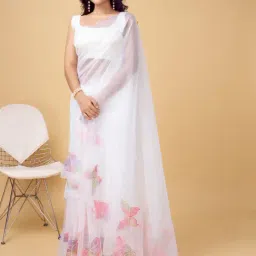 Odette White Embellished Saree With Unstitched Blouse image 1