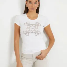 Guess White Print Short sleeve T-Shirt-image-78