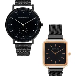 JOKER & WITCH Unisex Black & Gold-Toned Joker & Witch Jake & Amy Couple Watches-image-61