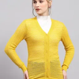Monte Carlo Yellow Wool Blend Self Full Sleeve Cardigan-image-55