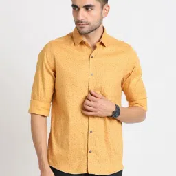 Turtle Yellow Cotton Slim Fit Printed Shirt-picture-34