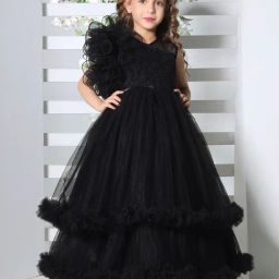 Ministitch Girls Black Flared Fit Party Gown-picture-45